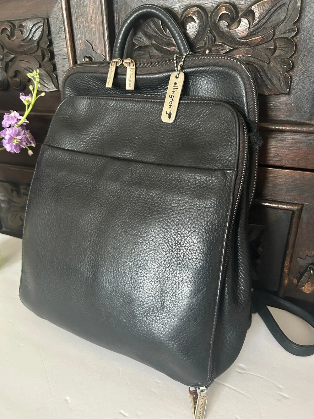 Ellington Black Leather Men's Backpack